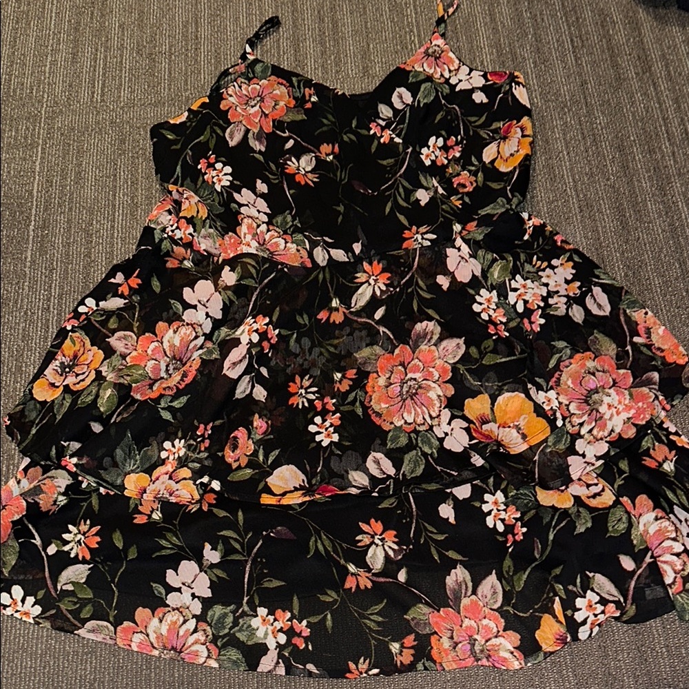 Maurices Black Floral Tiered Mini Dress